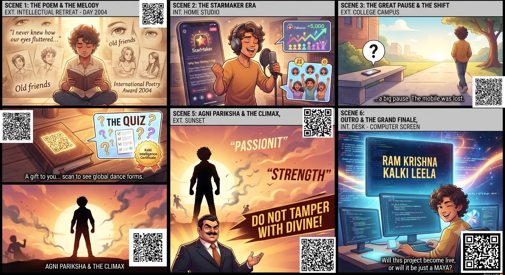 Storyboard of the six scenes